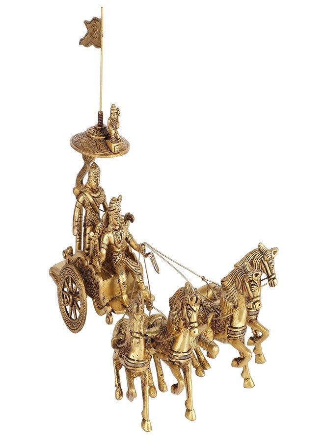 Mla's Decor Brass Chariot with Krishna & Arjuna/Krishna Arjuna Rath with Vijay Pataka and Lord Hanuman Sitting Golden - Image 1